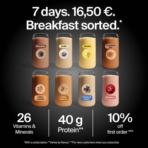 Huel Meta ad ejemplo iniciado 2026-07-31: 40g of protein. Ready in seconds., Non hai tempo di cucinare? Ti presentiamo Huel Black Edition, &iquest;No tienes tiempo para cocinar? Te presentamos Huel Black Edition, Pas le temps de cuisiner ? Voici Huel Black Edition, Sem tempo para cozinhar? Apresento-te a Huel Black Edition, Ei aikaa ruoanlaittoon? Tutustu Huel Black Edition -jauheeseen, Geen tijd om te koken? Maak kennis met Huel Black Edition