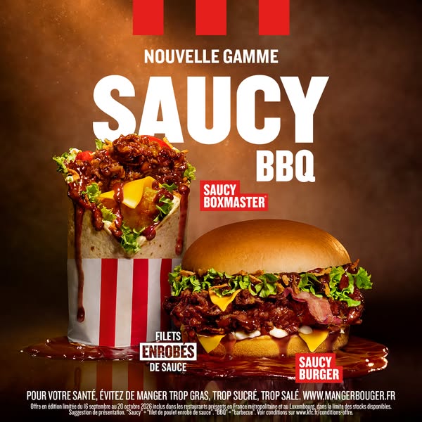 KFC Meta ad przykład rozpoczęty 2026-09-16: &Ccedil;a coule de sauce., &Ccedil;a coule de sauce.