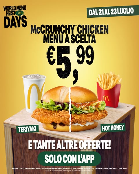 McDonald's Meta ad example started 2026-07-20: World Menu Heist Days, World Menu Heist Days, World Menu Heist Days, World Menu Heist Days