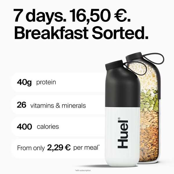 Huel Meta ad ejemplo iniciado 2026-09-01: No time for cooking? Meet Huel Black Edition, Pas le temps de cuisiner ? Voici Huel Black Edition, Non hai tempo di cucinare? Ti presentiamo Huel Black Edition, &iquest;No tienes tiempo para cocinar? Te presentamos Huel Black Edition, Sem tempo para cozinhar? Apresento-te a Huel Black Edition, Ikke tid til at lave mad? Sig hej til Huel Black Edition, Ei aikaa ruoanlaittoon? Tutustu Huel Black Edition -jauheeseen, Geen tijd om te koken? Maak kennis met Huel Black Edition