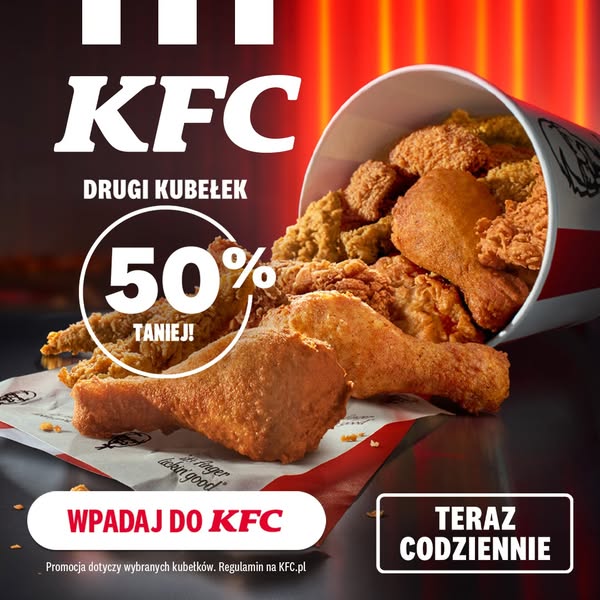 KFC Meta ad przykład rozpoczęty 2026-08-12: Od teraz każdy dzień smakuje podw&oacute;jnie!, Od teraz każdy dzień smakuje podw&oacute;jnie!, Od teraz każdy dzień smakuje podw&oacute;jnie!