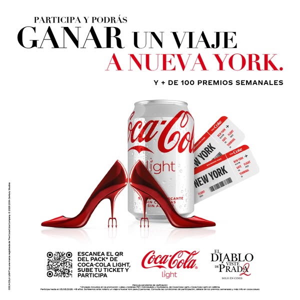 Coca-Cola Meta ad example started 2026-04-08: Participa y podr&aacute;s ganar UN VIAJE A NY, Participa y podr&aacute;s ganar UN VIAJE A NY, Participa y podr&aacute;s ganar UN VIAJE A NY