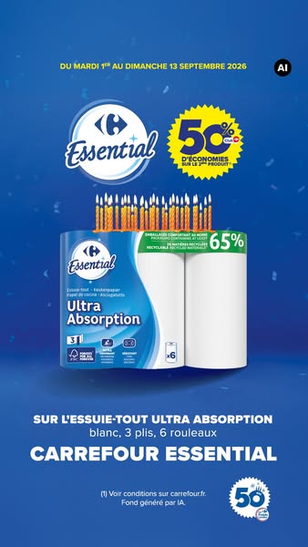 Carrefour Meta ad przykład rozpoczęty 2026-09-01: D&eacute;couvrez Carrefour Essential, D&eacute;couvrez Carrefour Essential